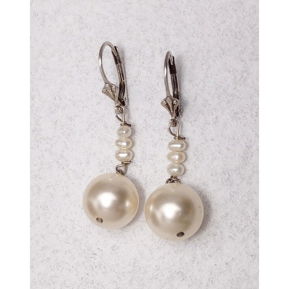 Vintage Sterling Silver Freshwater Pearl Dangle Earrings